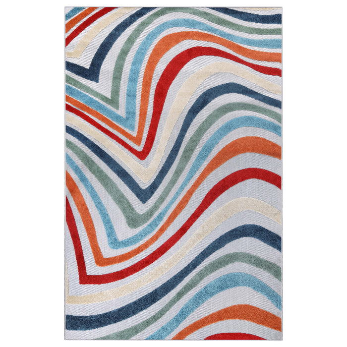 Wave Coastal Striped Indoor Outdoor Area Rug