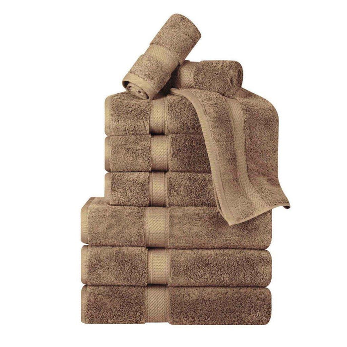 Egyptian Cotton Pile Plush Heavyweight Absorbent 9 Piece Towel Set -Latte