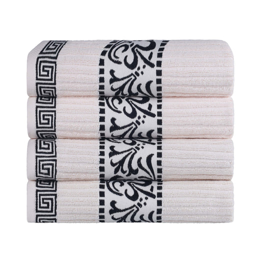 Athens Cotton Greek Scroll and Floral 4 Piece Assorted Bath Towel Set - Ivory/Black