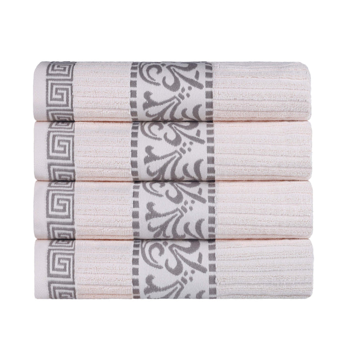 Athens Cotton Greek Scroll and Floral 4 Piece Assorted Bath Towel Set - Ivory/Chrome