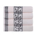 Athens Cotton Greek Scroll and Floral 4 Piece Assorted Bath Towel Set - Ivory/Grey