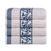 Athens Cotton Greek Scroll and Floral 4 Piece Assorted Bath Towel Set - Ivory/Navy Blue