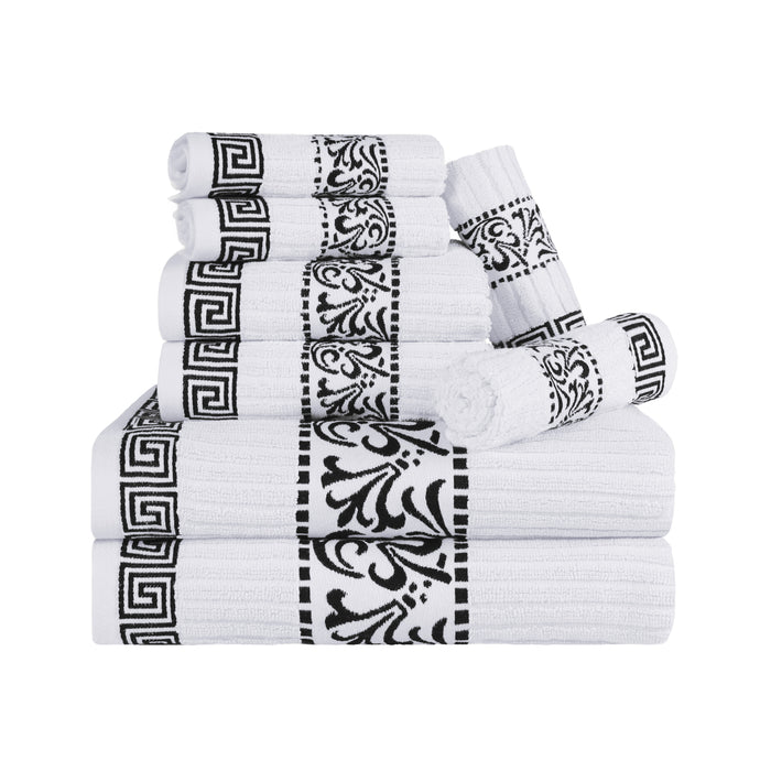 Athens Cotton Greek Scroll and Floral 8 Piece Assorted Towel Set - Black