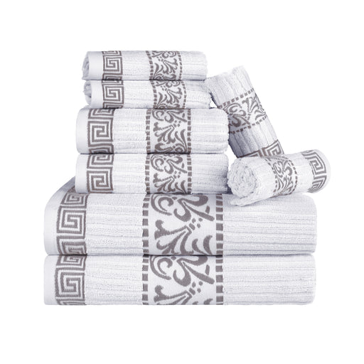 Athens Cotton Greek Scroll and Floral 8 Piece Assorted Towel Set - Chrome