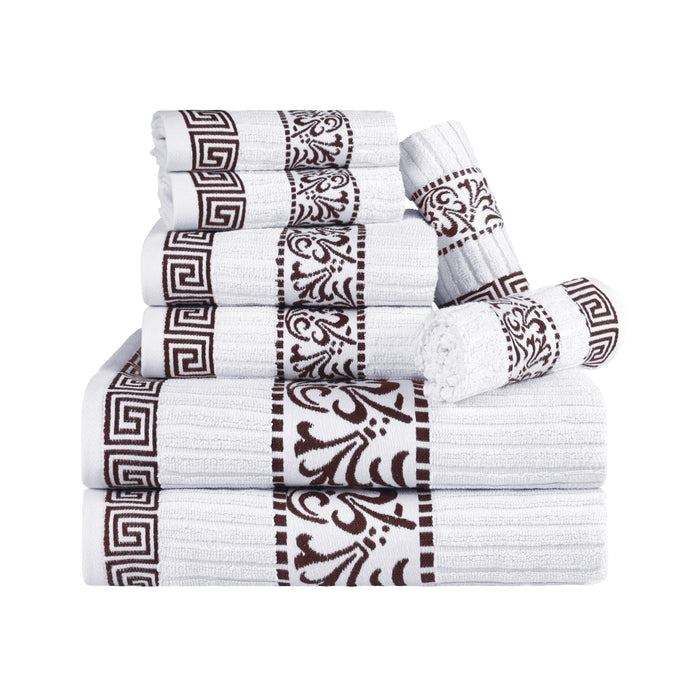Athens Cotton Greek Scroll and Floral 8 Piece Assorted Towel Set - Chocolate
