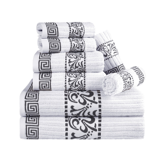 Athens Cotton Greek Scroll and Floral 8 Piece Assorted Towel Set - Grey