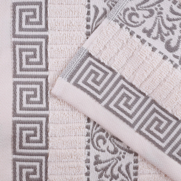 Athens Cotton Greek Scroll and Floral 4 Piece Assorted Bath Towel Set - Ivory/Chrome