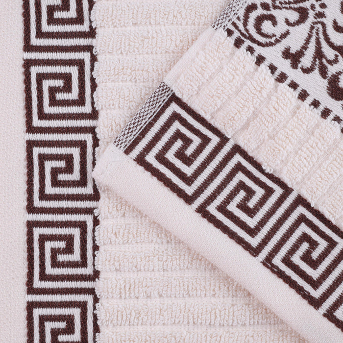 Athens Cotton Greek Scroll and Floral 4 Piece Assorted Bath Towel Set - Ivory/Charcoal