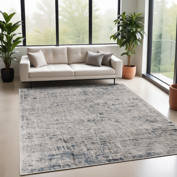 Acer Distressed Contemporary Abstract Modern Indoor Area Rug or Runner - Blue