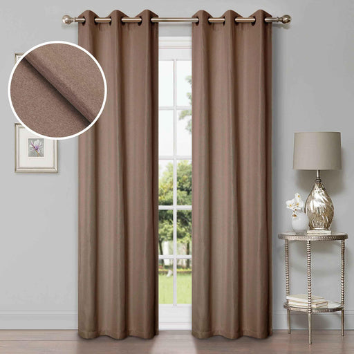 Linen Pattern Washable Room Darkening Blackout Curtain Set 42" - Acorn