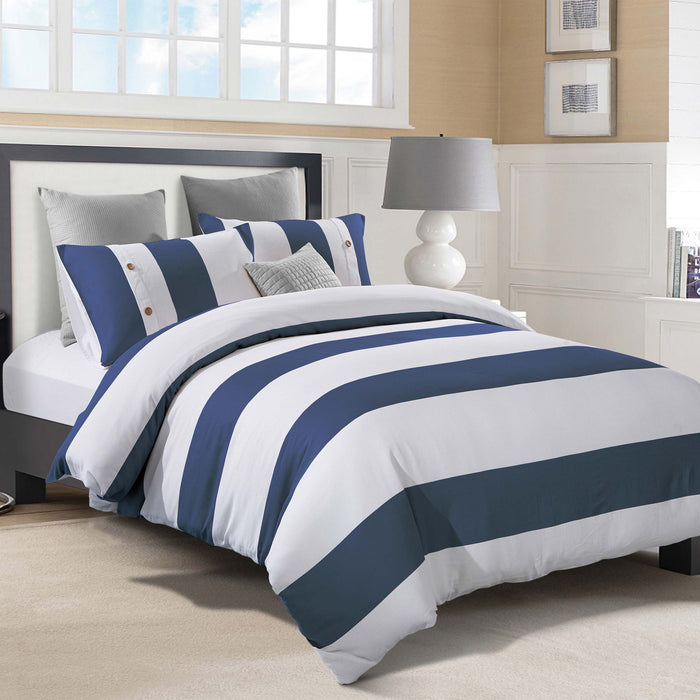 300 Thread Count Cotton Striped Duvet Cover Set - NavyBlue