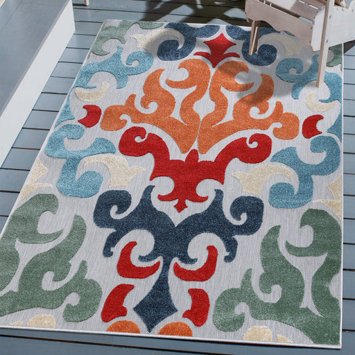 Aldaine Vintage Damask Indoor Outdoor Area Rug - Multicolor