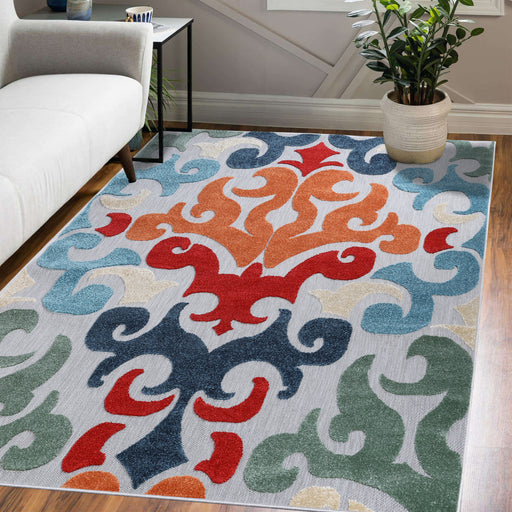 Aldaine Vintage Damask Indoor Outdoor Area Rug - Multicolor