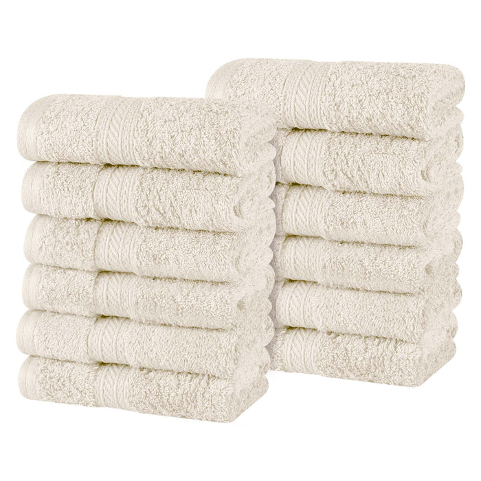 Atlas Cotton Plush Heavyweight Luxury Face Towel Washcloth Set of 12 - Almond