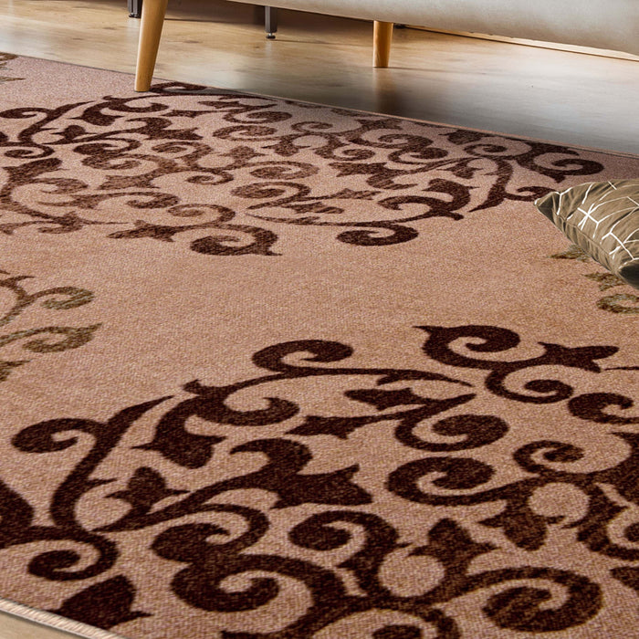 Amber Floral Medallion Non Slip Washable Indoor Area Rugs or Runner - Camel