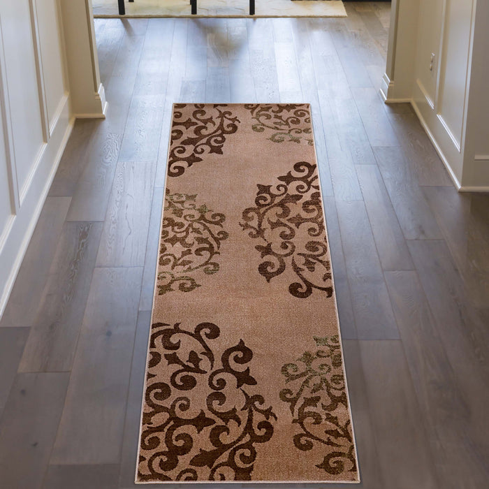 Amber Floral Medallion Non Slip Washable Indoor Area Rugs or Runner - Camel