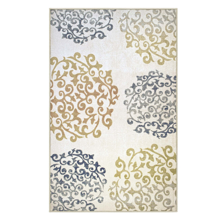 Amber Floral Medallion Non Slip Washable Indoor Area Rugs or Runner - Ivory