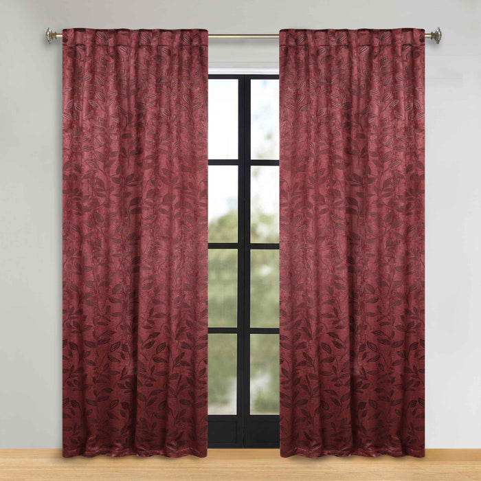 Superior Leaves Room Darkening Back Tab Blackout Curtains Panel Set