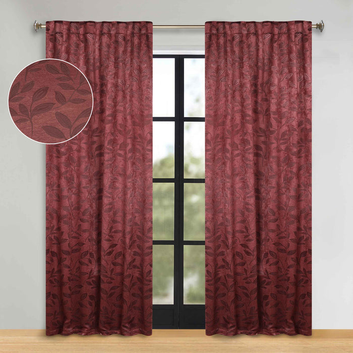 Superior Leaves Room Darkening Back Tab Blackout Curtains Panel Set