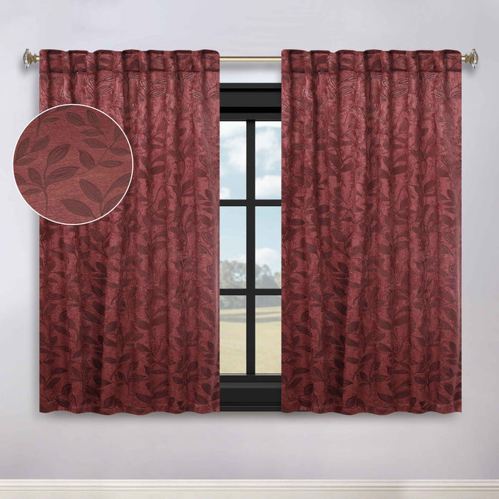 Superior Leaves Room Darkening Back Tab Blackout Curtains Panel Set