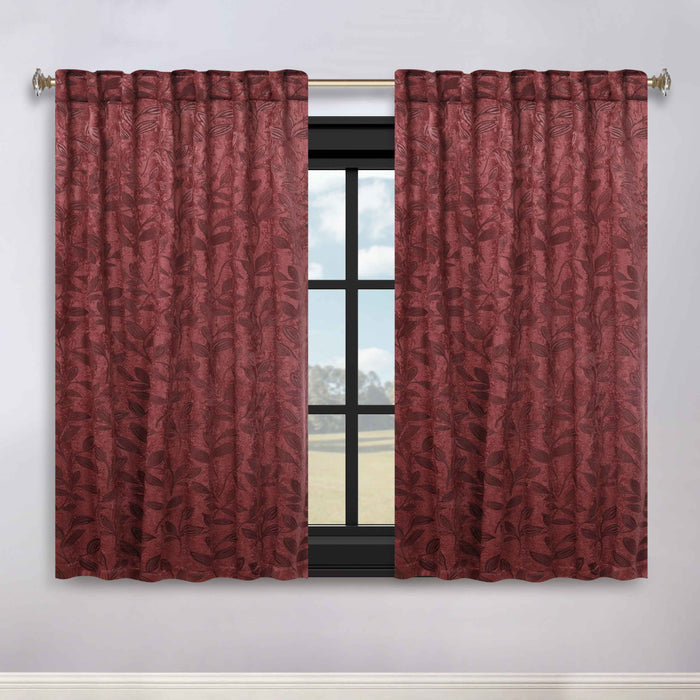 Superior Leaves Room Darkening Back Tab Blackout Curtains Panel Set