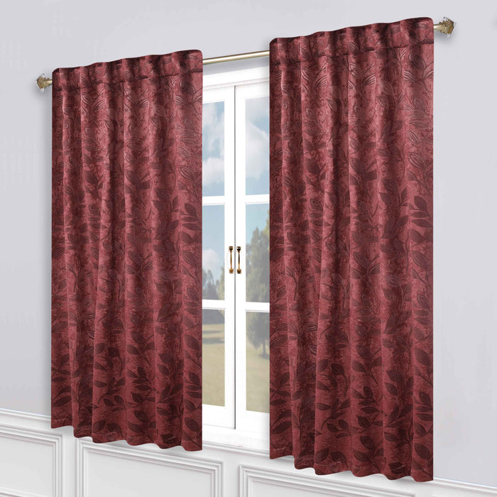 Superior Leaves Room Darkening Back Tab Blackout Curtains Panel Set