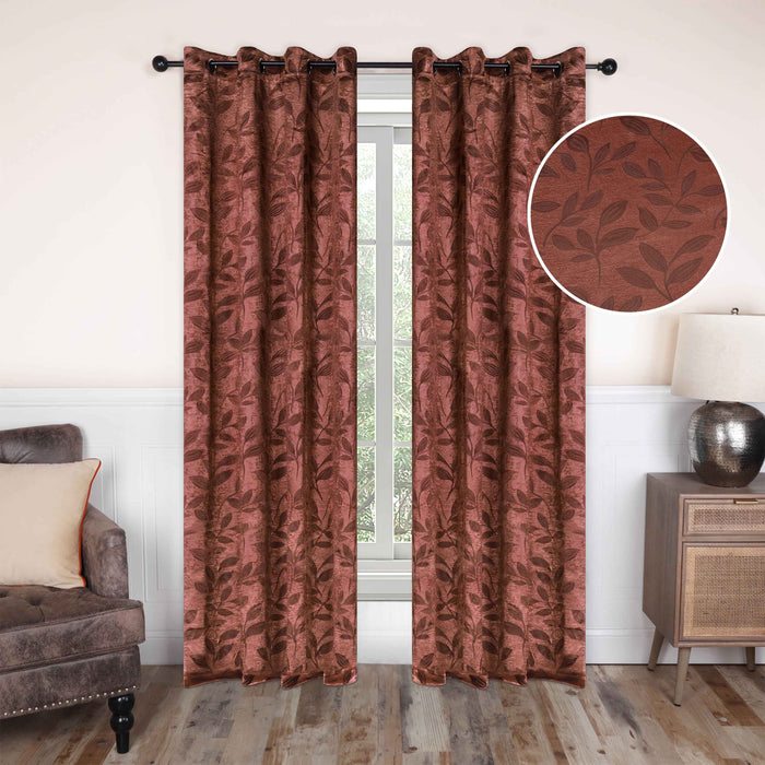 Leaves Machine Washable Room Darkening Blackout Curtains, Set of 2