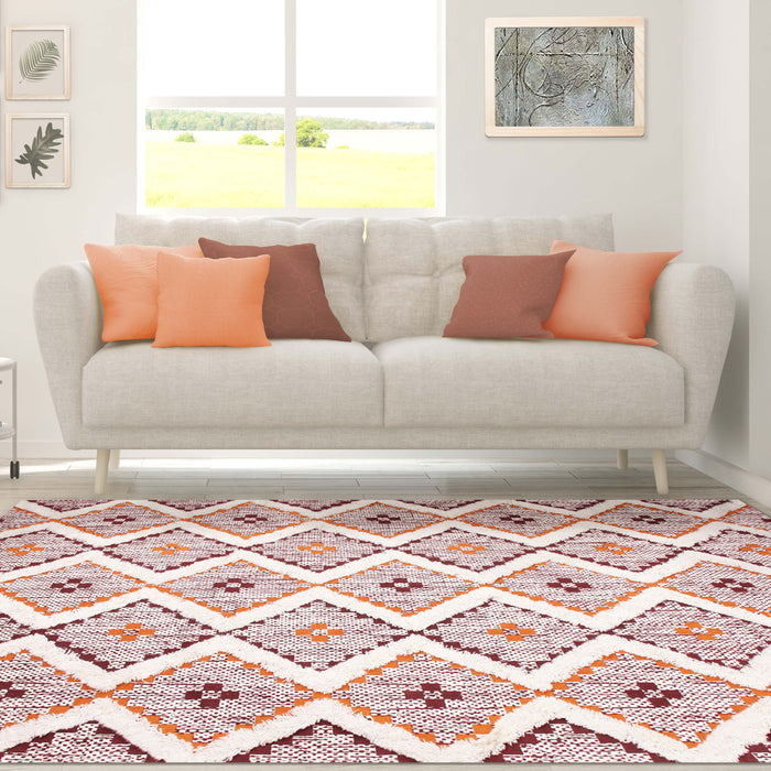 Talluah Hand-Tufted Cotton/Wool Textured Geometric Farmhouse Area Rug - Appricot/Brick Red