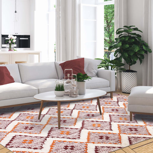 Talluah Hand-Tufted Cotton/Wool Textured Geometric Farmhouse Area Rug - Appricot/Brick Red