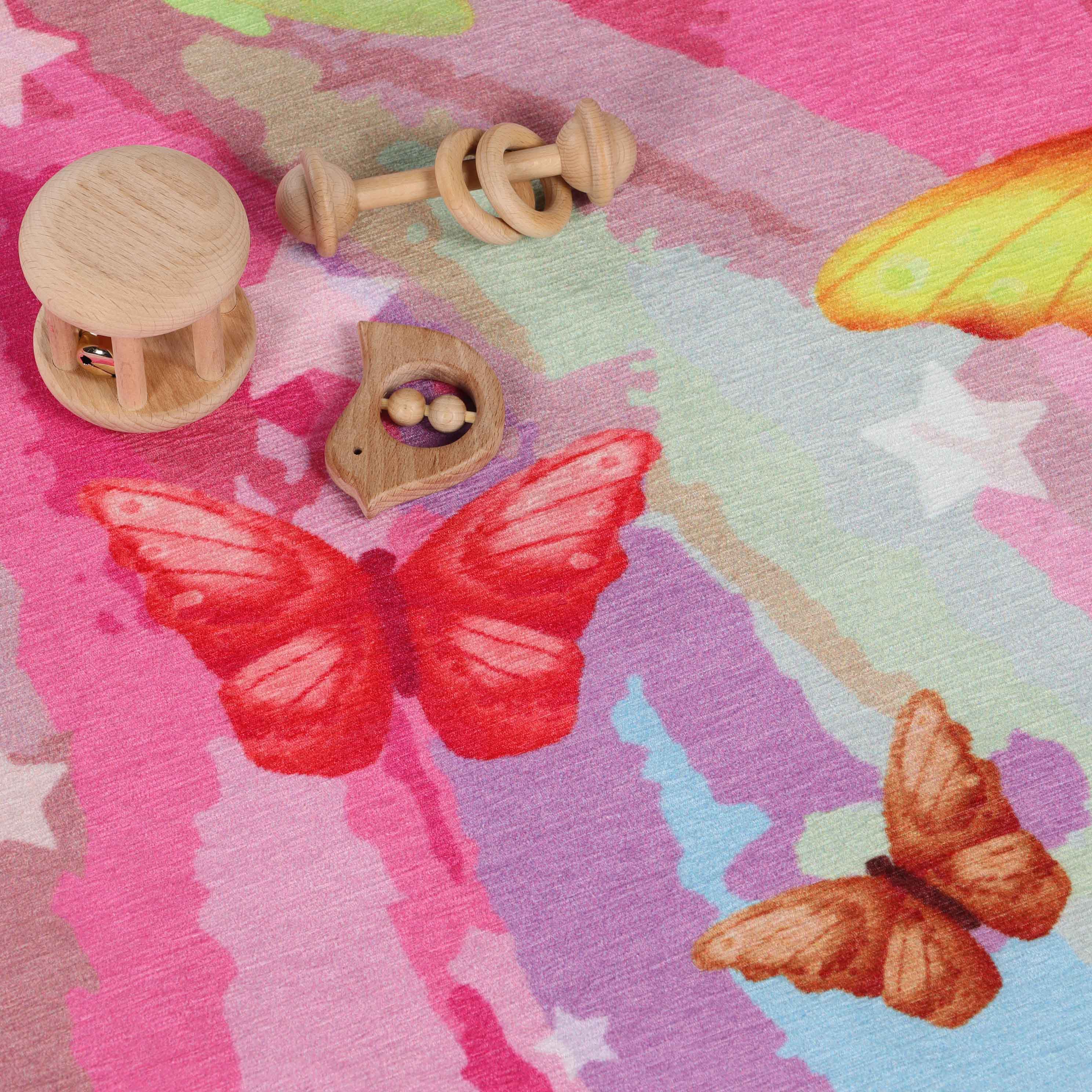 Butterfly Non-Slip Kids Nursery Playroom Washable Indoor Area Rug