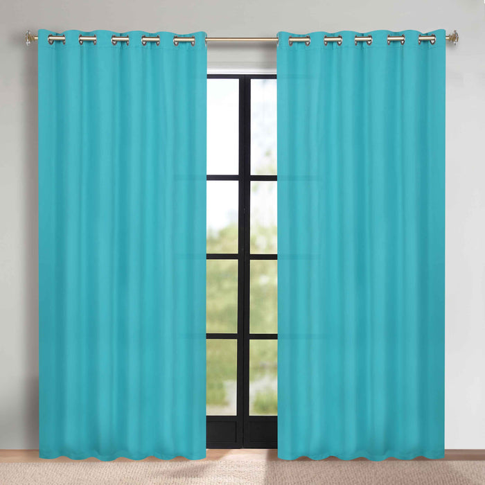 Solid Machine Washable Room Darkening Blackout Curtains, Set of 2 - Aqua