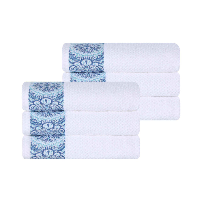 Medallion Cotton Jacquard Textured Hand Towels, Set of 6