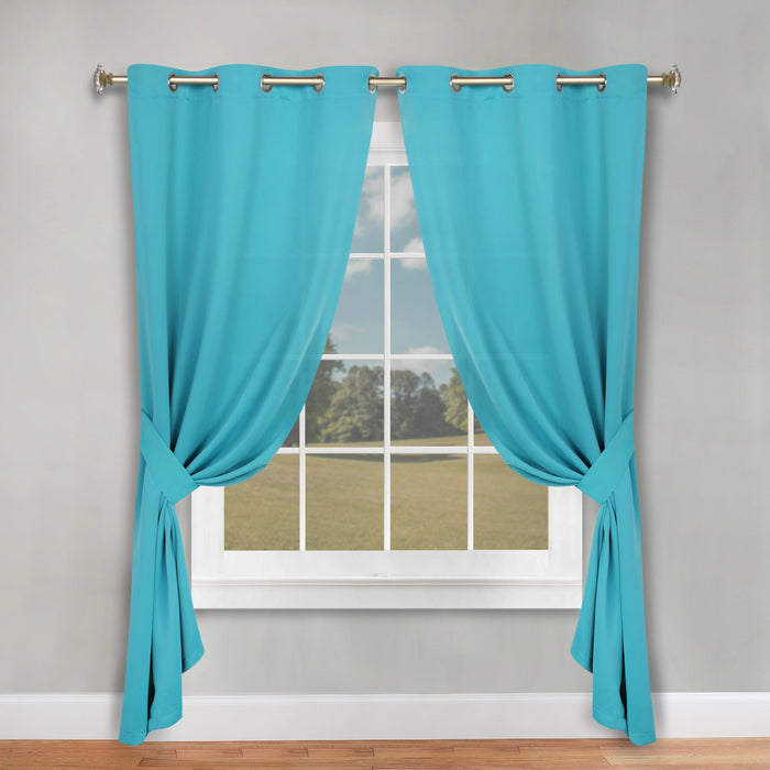 Solid Machine Washable Room Darkening Blackout Curtains, Set of 2 - Aqua