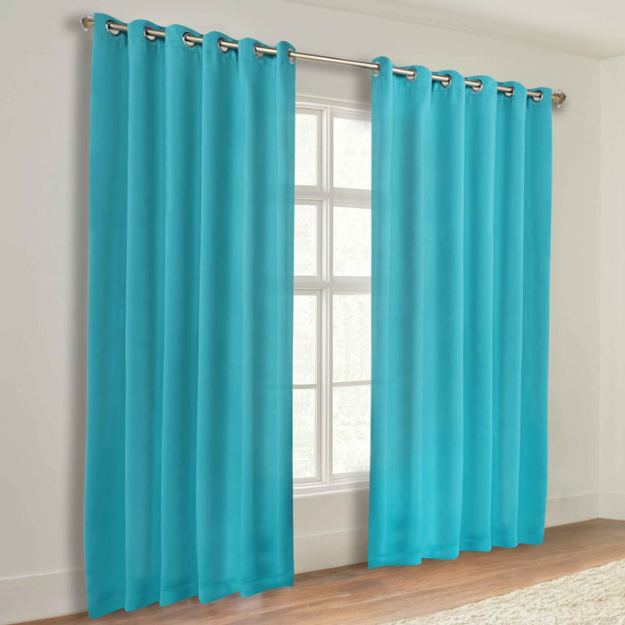 Solid Machine Washable Room Darkening Blackout Curtains, Set of 2 - Aqua