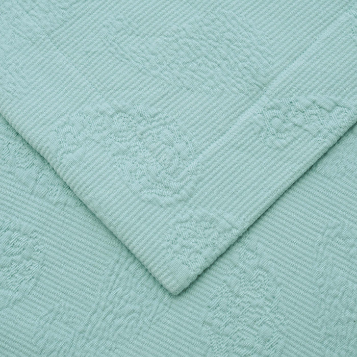 Jacquard Matelassé Paisley Floral Cotton Bedspread Set - Aqua