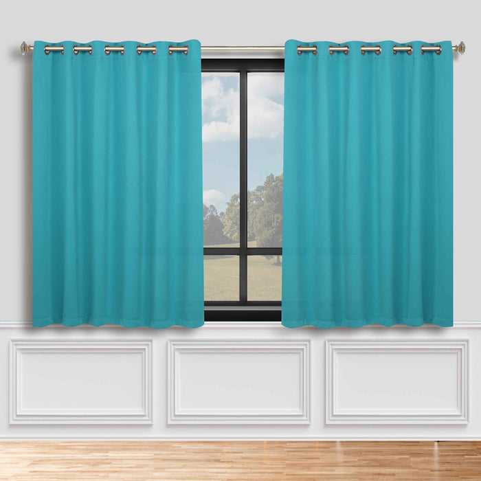 Solid Machine Washable Room Darkening Blackout Curtains, Set of 2 - Aqua