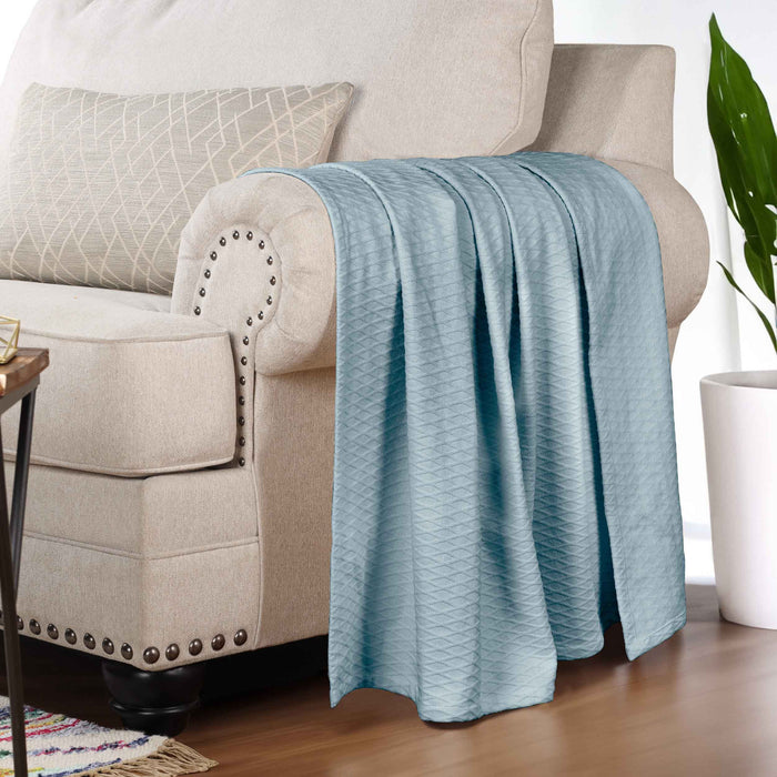 Cotton All Season Diamond Bed Blanket & Sofa Throw - Aqua