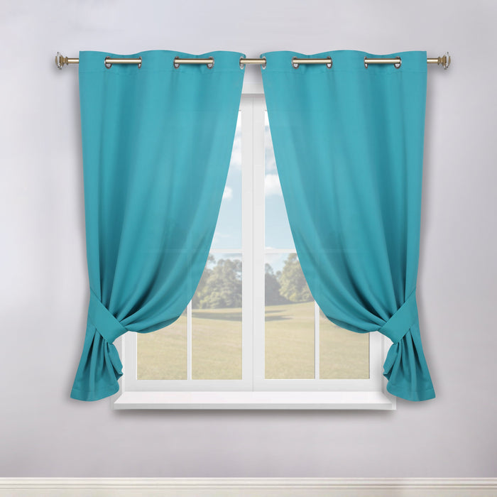 Solid Machine Washable Room Darkening Blackout Curtains, Set of 2 - Aqua