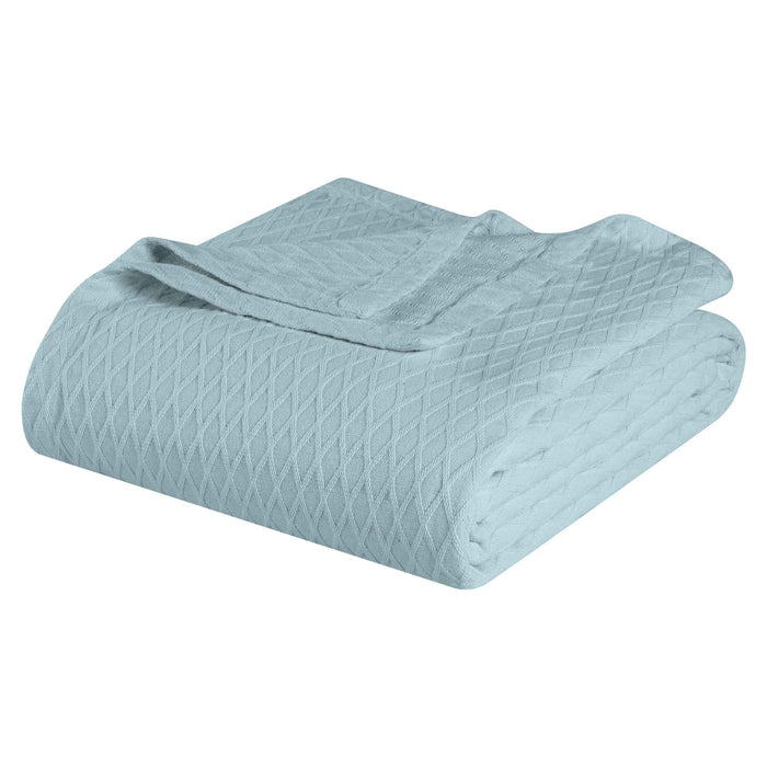 Cotton All Season Diamond Bed Blanket & Sofa Throw - Aqua