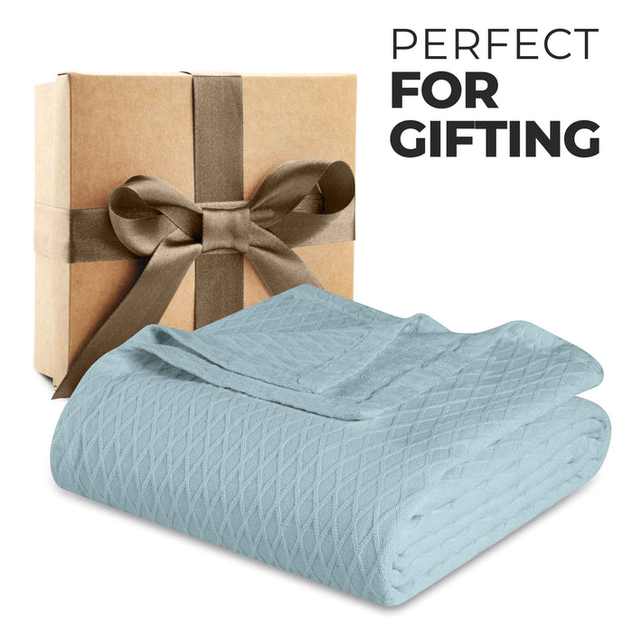 Cotton All Season Diamond Bed Blanket & Sofa Throw - Aqua