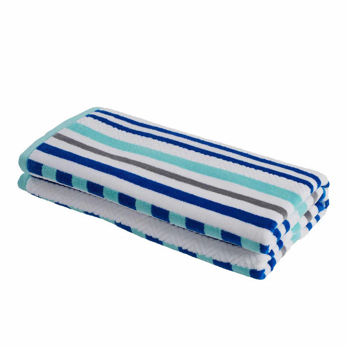 Striped Cotton Oversized 2-Piece Beach Towel Set - AquaSky
