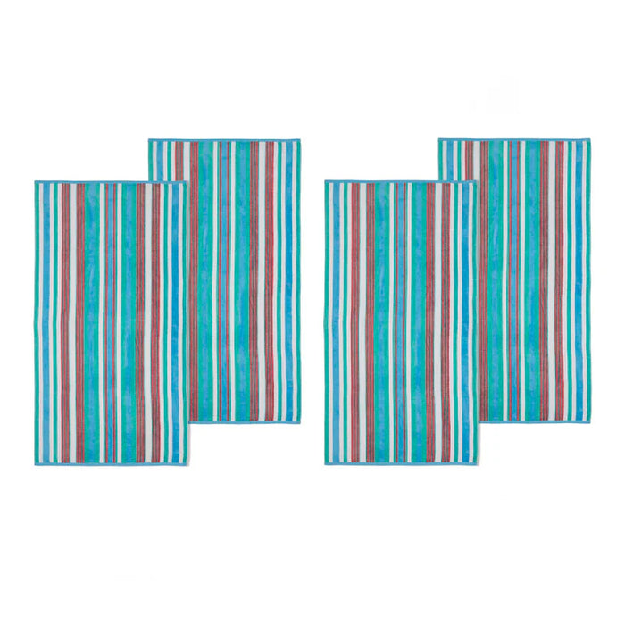 4 Piece Cotton Rope Textured Striped Oversized Beach Towel Set - Aqua