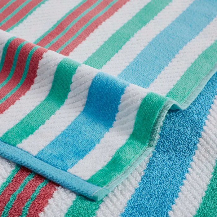 4 Piece Cotton Rope Textured Striped Oversized Beach Towel Set - Aqua