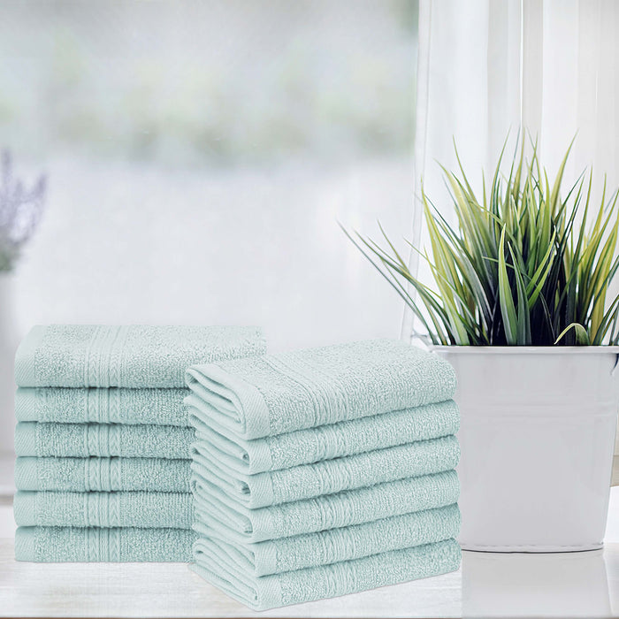Cotton Eco Friendly 12 Piece Solid Face Towel Set - Aquamarine