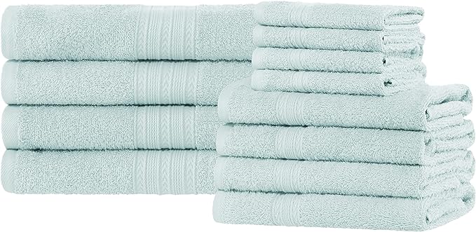 Cotton Eco Friendly Solid 12 Piece Towel Set - Aquamarine