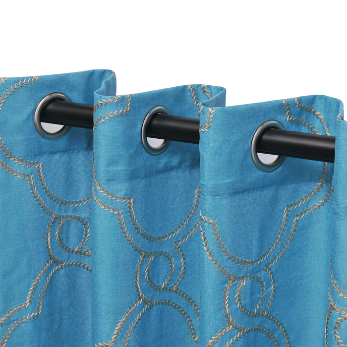 Embroidered Moroccan Sheer Grommet Curtain Set - Aquarius