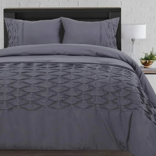Arabella Pintuck Diamond Solid Comforter Set - Gray
