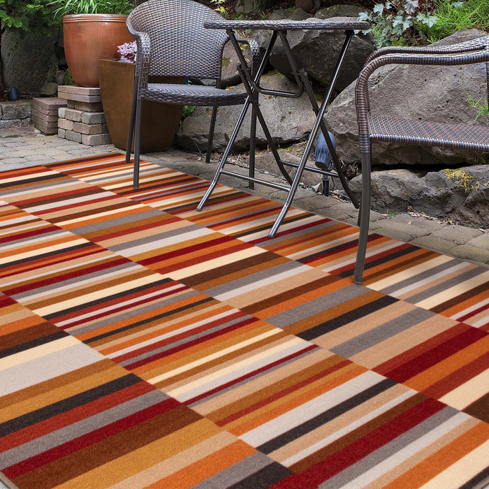 Arden Modern Striped Block Non-Slip Indoor Outdoor Area Rug - Gray