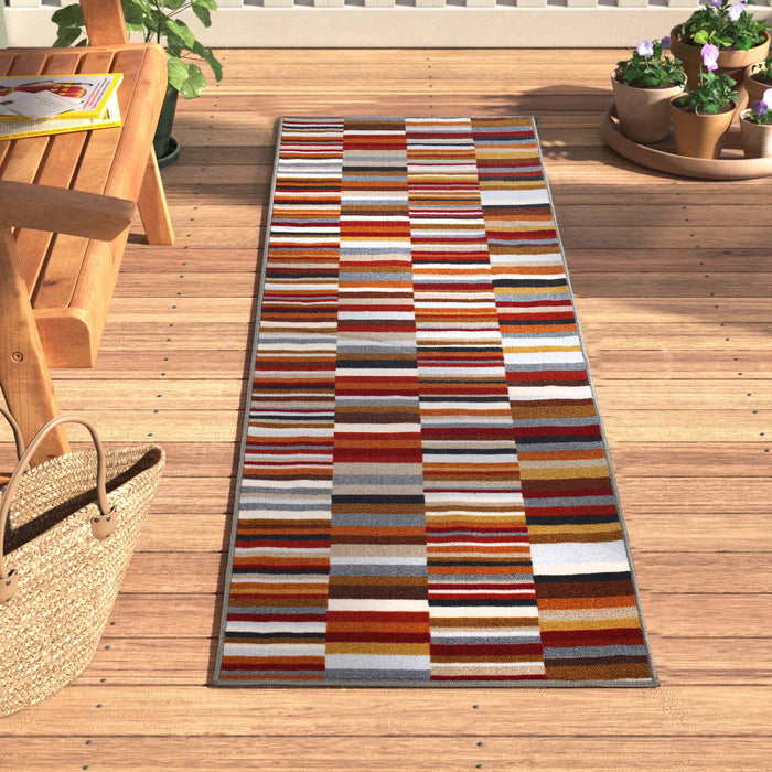 Arden Modern Striped Block Non-Slip Indoor Outdoor Area Rug - Gray