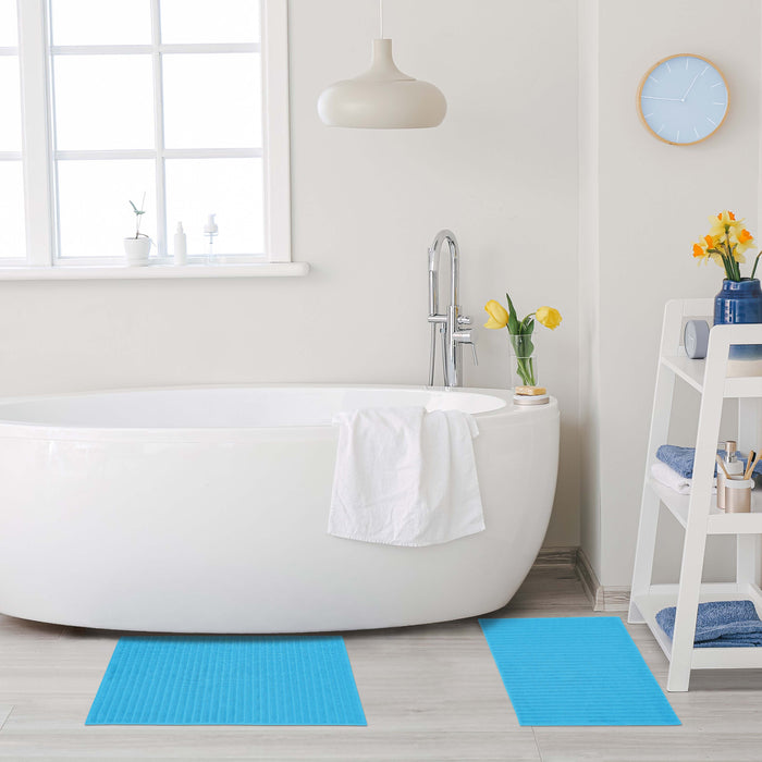 Cotton Eco Friendly 2 Piece Absorbent Bath Mat Set - Aster Blue